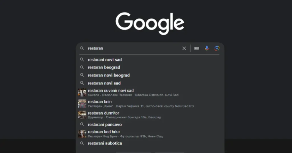 Prikaz Google autocomplete funkcije za predlog ključnih reči